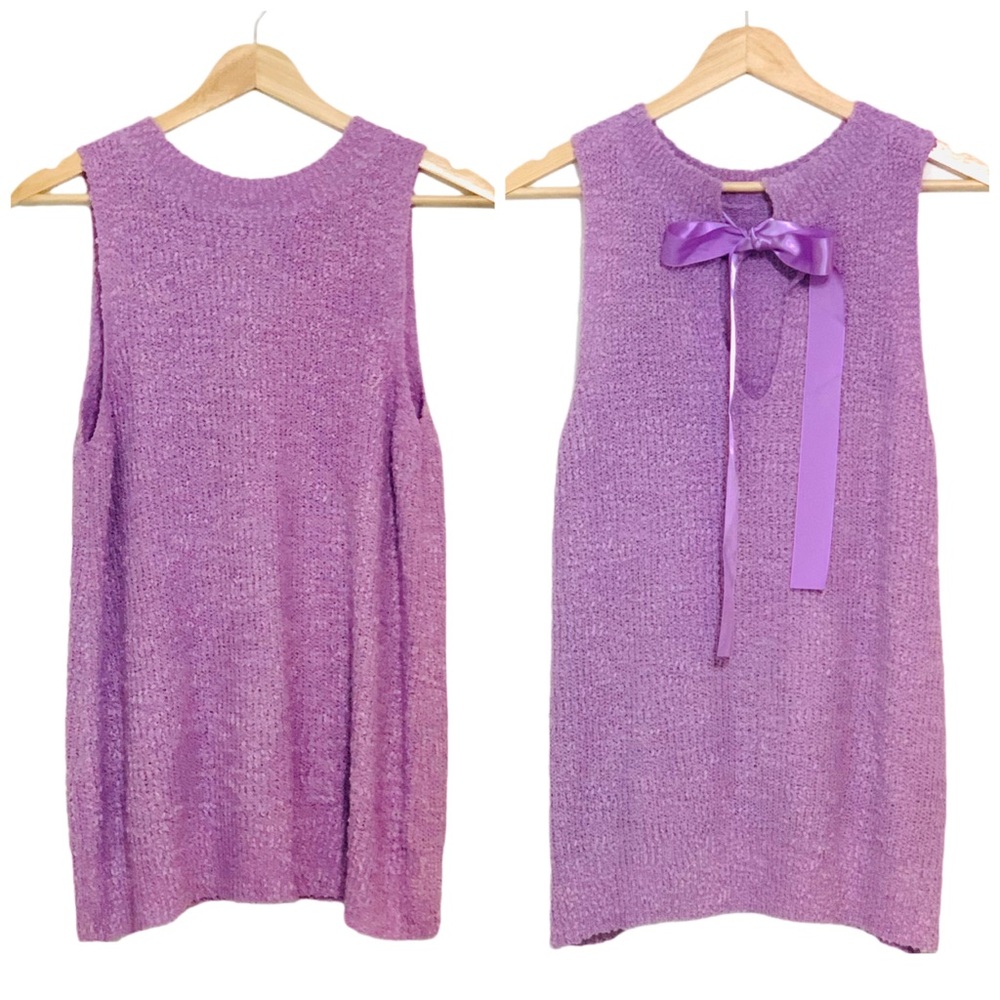 Sleeveless Knit Sweater Top w/ Back Bow in Violet Size Large